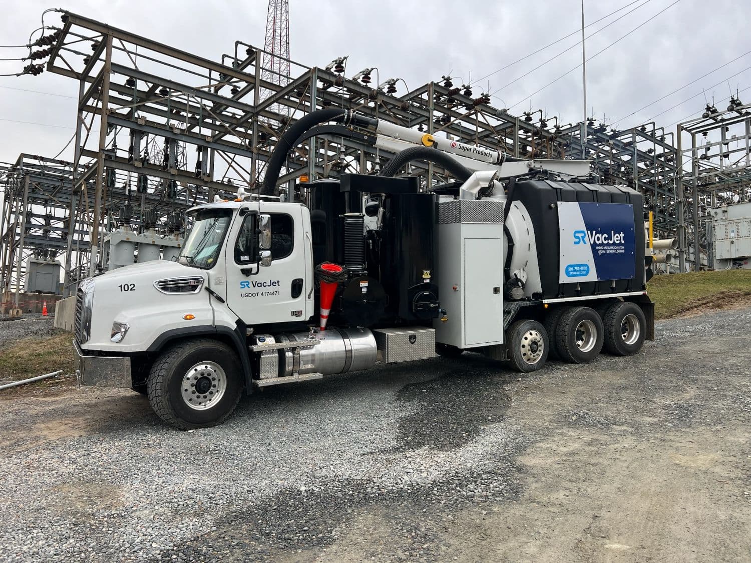 SRVacJet hydrovac truck 102 at an electrical substation